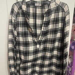 Black and White Long Sleeve Button Down Shirt with Mandarin Collar